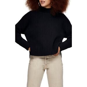 Women's Topshop Mock Neck Crop Sweater Size Medium Black High Low NEW chunky
